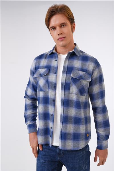 Mavi Regular Fit %100 Pamuk Ekoseli Gömlek