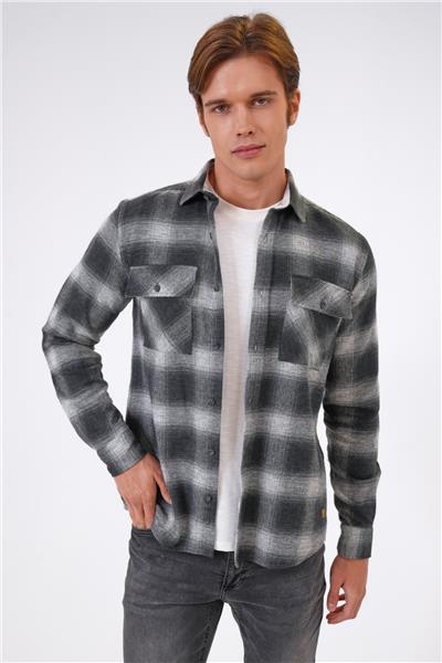 Siyah Regular Fit %100 Pamuk Ekoseli Gömlek