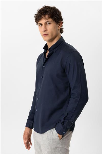 Lacivert Slim Fit %100 Pamuk Gömlek