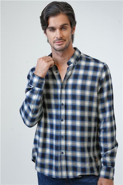 Lacivert Regular Fit Pamuklu Ekoseli Gömlek