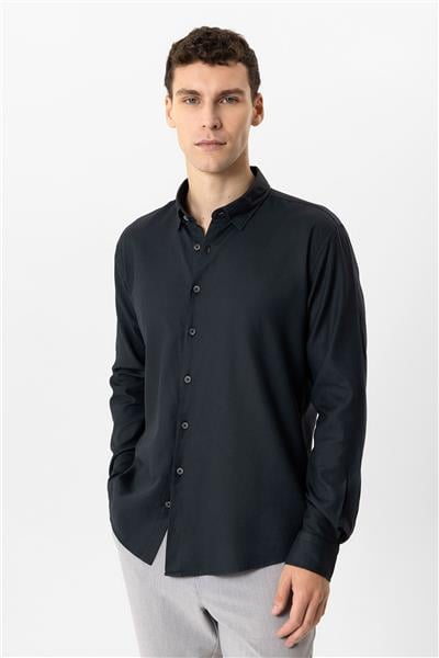 Siyah Slim Fit %100 Pamuk Gömlek