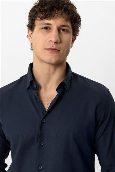 Lacivert Slim Fit %100 Pamuk Gömlek