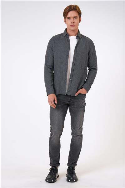 Antrasit Regular Fit %100 Pamuk Ekoseli Gömlek