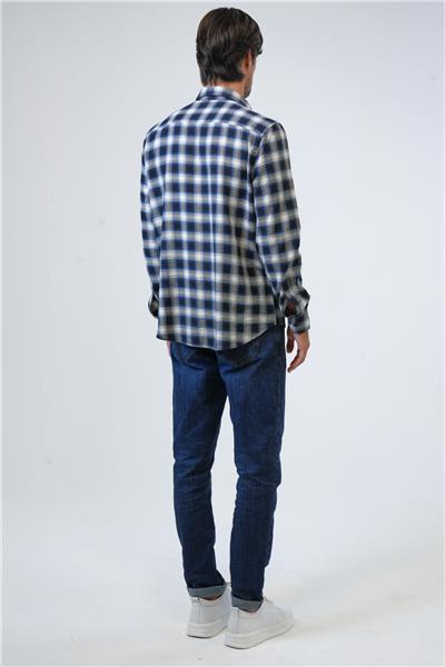 Lacivert Regular Fit Pamuklu Ekoseli Gömlek