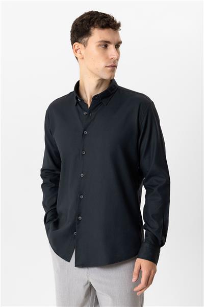 Siyah Slim Fit %100 Pamuk Gömlek