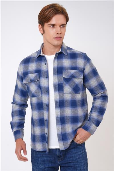 Mavi Regular Fit %100 Pamuk Ekoseli Gömlek