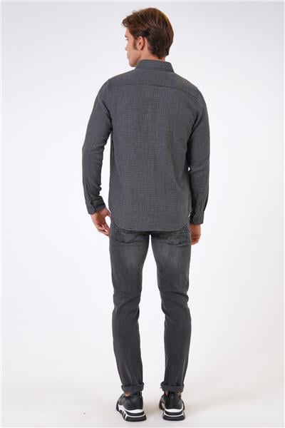 Antrasit Regular Fit %100 Pamuk Ekoseli Gömlek