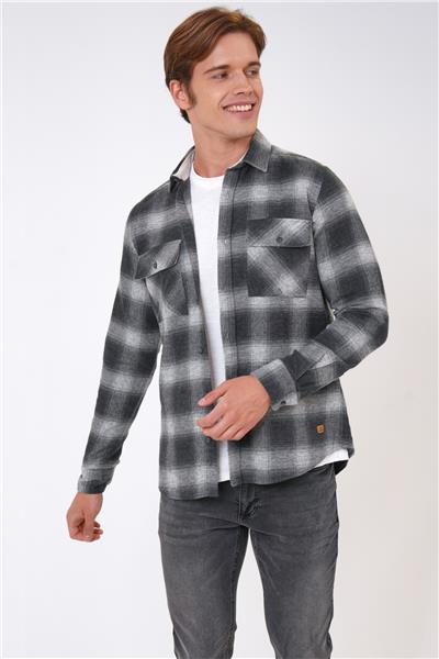 Siyah Regular Fit %100 Pamuk Ekoseli Gömlek