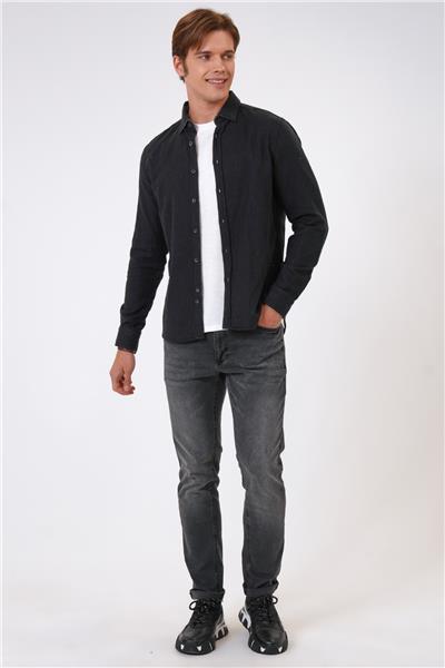 Siyah Regular Fit %100 Pamuk Gömlek