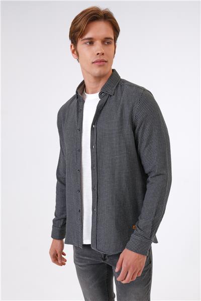 Antrasit Regular Fit %100 Pamuk Ekoseli Gömlek