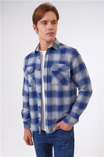 Mavi Regular Fit %100 Pamuk Ekoseli Gömlek