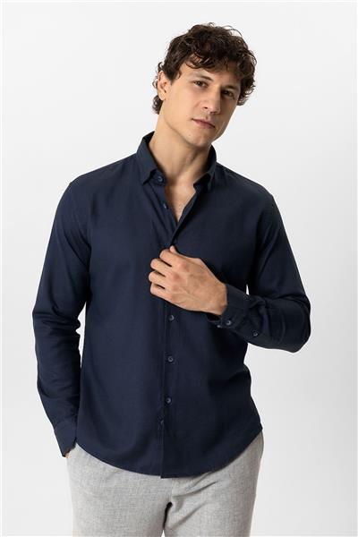 Lacivert Slim Fit %100 Pamuk Gömlek