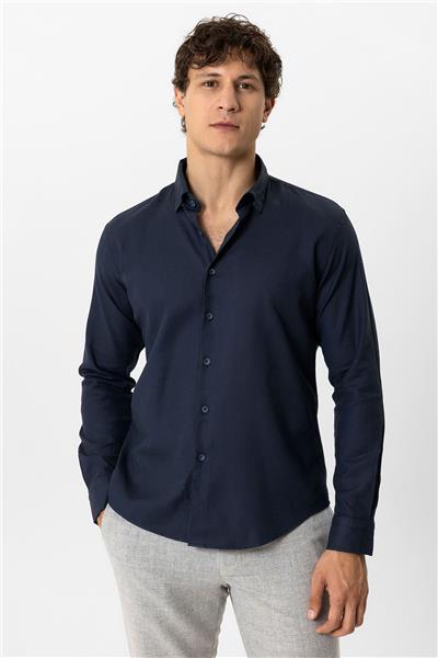 Lacivert Slim Fit %100 Pamuk Gömlek