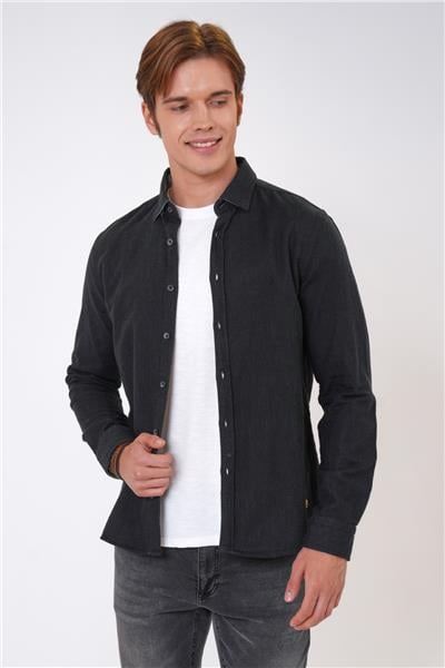 Siyah Regular Fit %100 Pamuk Gömlek