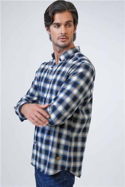 Lacivert Regular Fit Pamuklu Ekoseli Gömlek