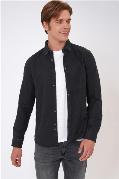 Siyah Regular Fit %100 Pamuk Gömlek