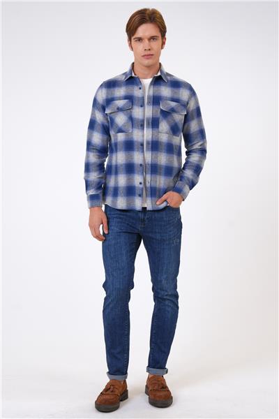 Mavi Regular Fit %100 Pamuk Ekoseli Gömlek