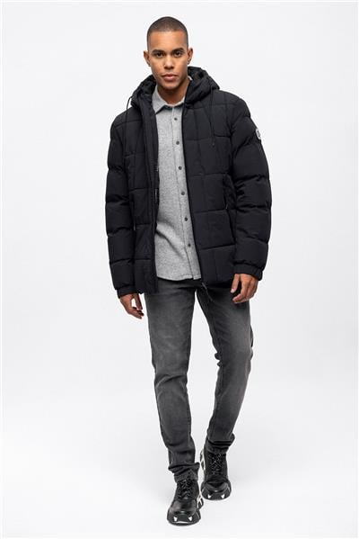 Lacivert Regular Fit Su Geçirmez Termostatik Kapüşonlu Puffer Mont