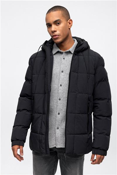 Lacivert Regular Fit Su Geçirmez Termostatik Kapüşonlu Puffer Mont