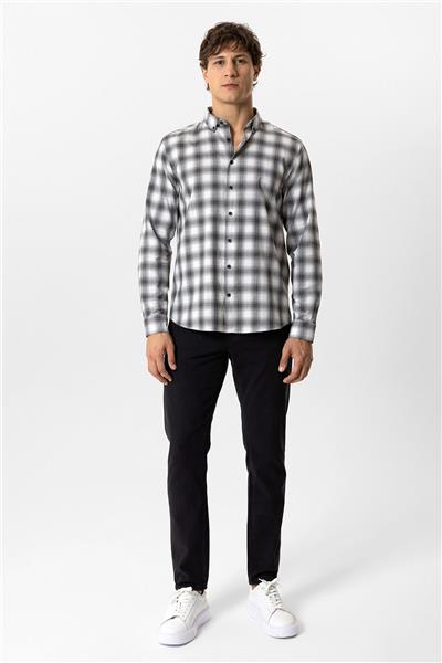 Siyah Regular Fit %100 Pamuk Ekoseli Gömlek