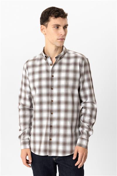 Bordo Regular Fit %100 Pamuk Ekoseli Gömlek
