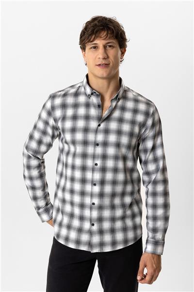 Siyah Regular Fit %100 Pamuk Ekoseli Gömlek