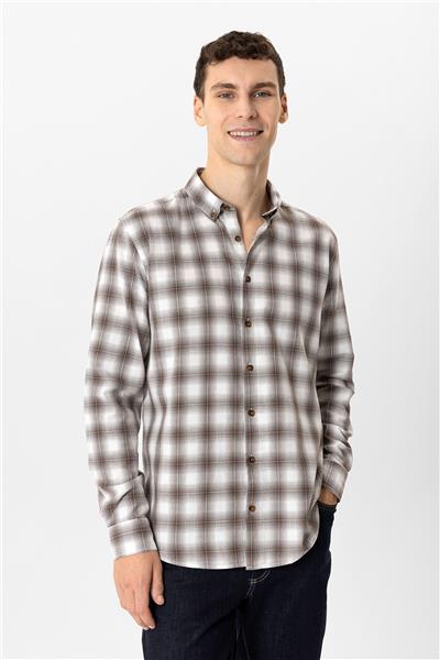 Bordo Regular Fit %100 Pamuk Ekoseli Gömlek