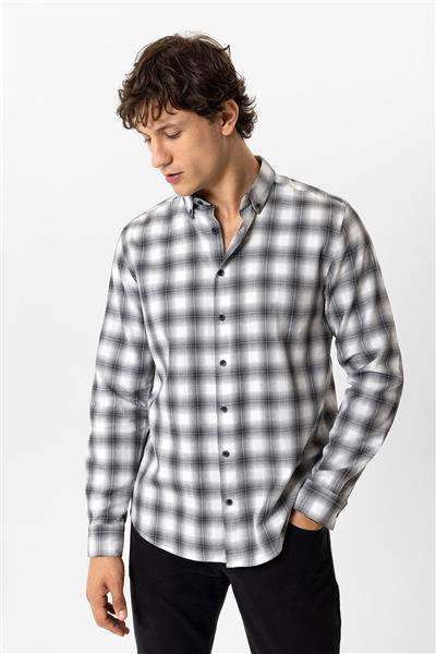 Siyah Regular Fit %100 Pamuk Ekoseli Gömlek