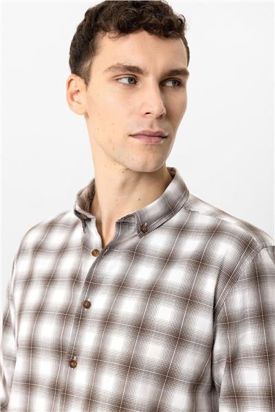 Bordo Regular Fit %100 Pamuk Ekoseli Gömlek