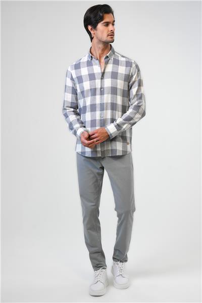 Gri Regular Fit Pamuklu Ekoseli Gömlek