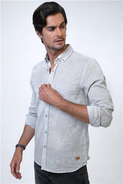 Koyu Gri Regular Fit Pamuklu Tek Cepli Gömlek