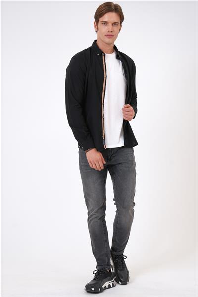 Siyah Slim Fit %100 Pamuk Kolay Ütülenebilir Oxford Gömlek