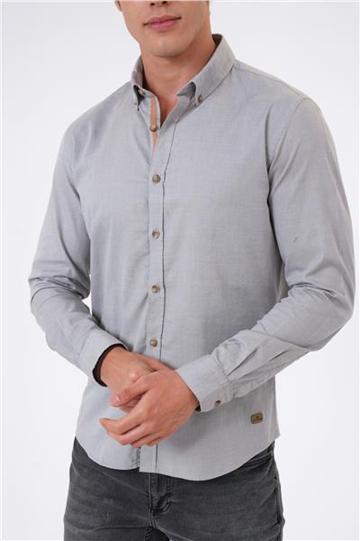 Gri Slim Fit %100 Pamuk Kolay Ütülenebilir Oxford Gömlek