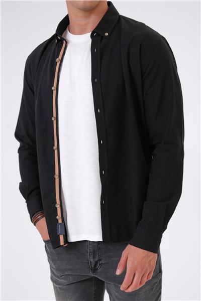 Siyah Slim Fit %100 Pamuk Kolay Ütülenebilir Oxford Gömlek