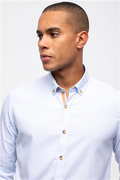 Açık Mavi Slim Fit %100 Pamuk Kolay Ütülenebilir Oxford Gömlek