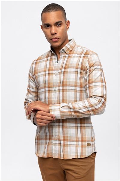 Kahverengi Regular Fit Pamuklu Ekoseli Gömlek