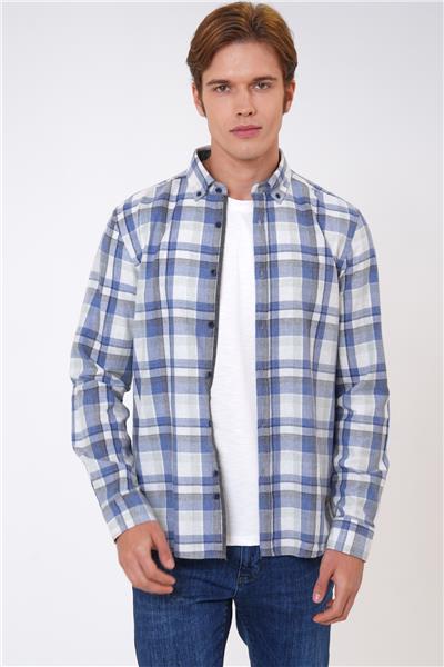 Mavi Regular Fit Pamuklu Ekoseli Gömlek