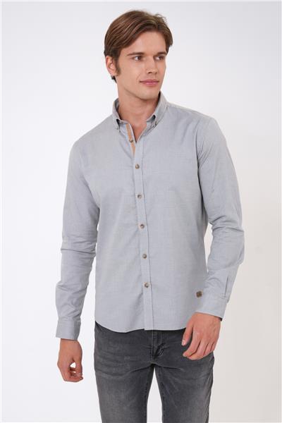 Gri Slim Fit %100 Pamuk Kolay Ütülenebilir Oxford Gömlek