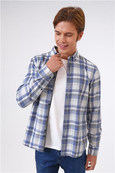Mavi Regular Fit Pamuklu Ekoseli Gömlek