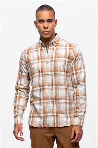 Kahverengi Regular Fit Pamuklu Ekoseli Gömlek