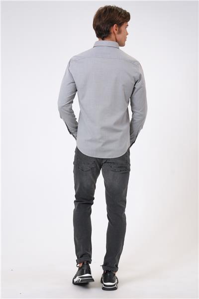 Gri Slim Fit %100 Pamuk Kolay Ütülenebilir Oxford Gömlek