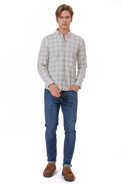 Haki Regular Fit %100 Pamuk Ekoseli Gömlek