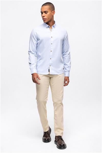 Açık Mavi Slim Fit %100 Pamuk Kolay Ütülenebilir Oxford Gömlek