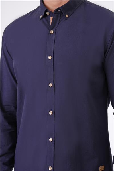 Lacivert Slim Fit %100 Pamuk Kolay Ütülenebilir Oxford Gömlek