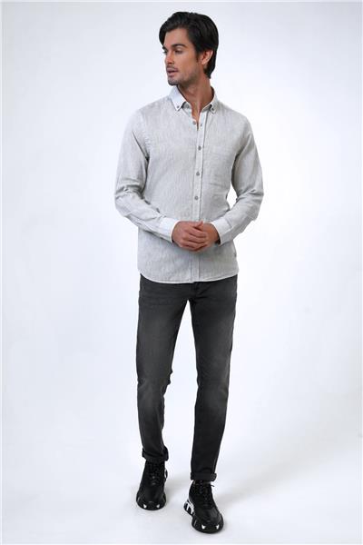 Koyu Gri Regular Fit Pamuklu Tek Cepli Gömlek