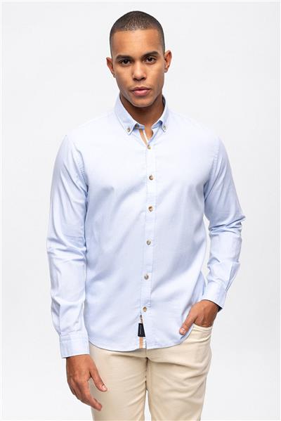Açık Mavi Slim Fit %100 Pamuk Kolay Ütülenebilir Oxford Gömlek