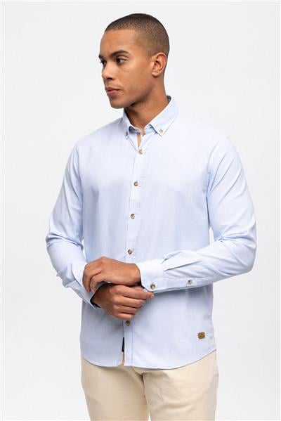 Açık Mavi Slim Fit %100 Pamuk Kolay Ütülenebilir Oxford Gömlek