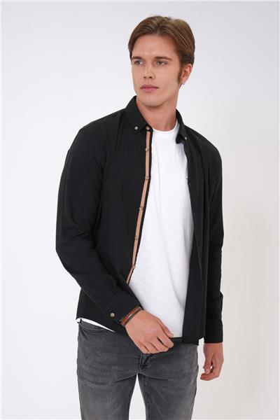 Siyah Slim Fit %100 Pamuk Kolay Ütülenebilir Oxford Gömlek