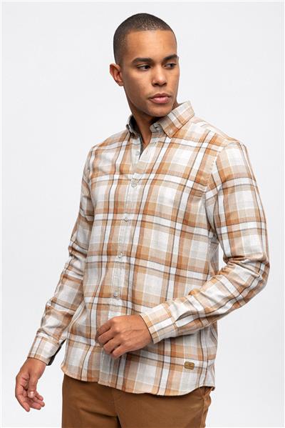 Kahverengi Regular Fit Pamuklu Ekoseli Gömlek