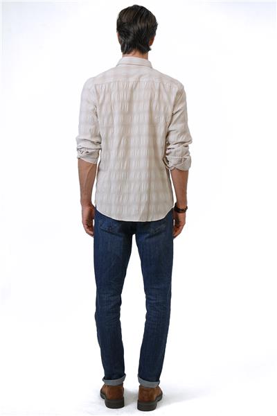 Bej Regular Fit %100 Pamuk Ekoseli Gömlek